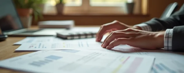 Personne organisant des documents financiers et plans de budgétisation pour un déménagement serein